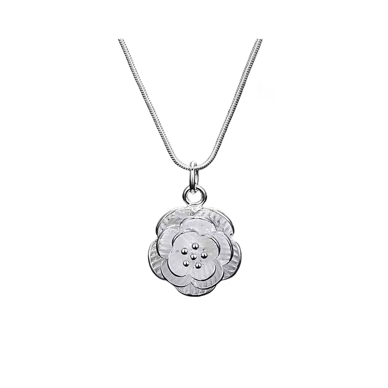 Collar Plateado Con Colgante Flor De Rosa-0