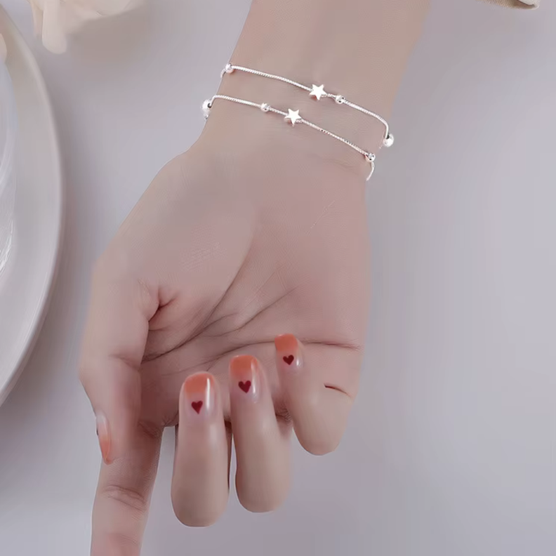 Pulsera Plateada Estrella Doble Cadena-2
