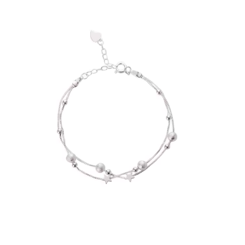 Pulsera Plateada Estrella Doble Cadena-0