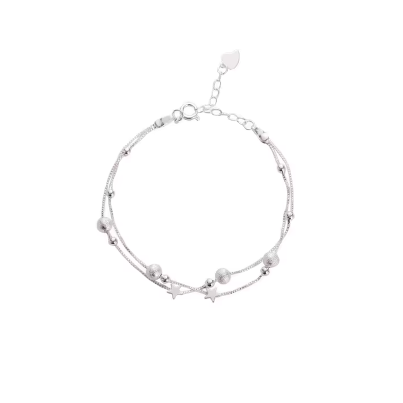Pulsera Plateada Estrella Doble Cadena-1