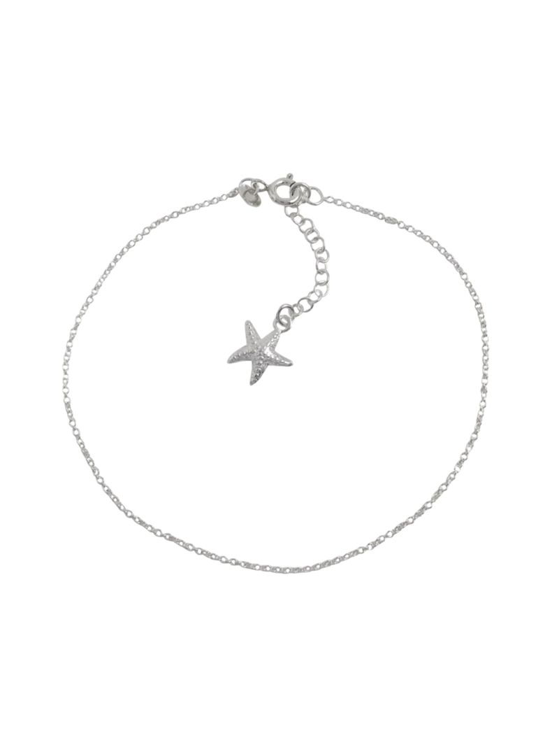Tobillera de Plata Cadena Lisa Rolo Estrella-1