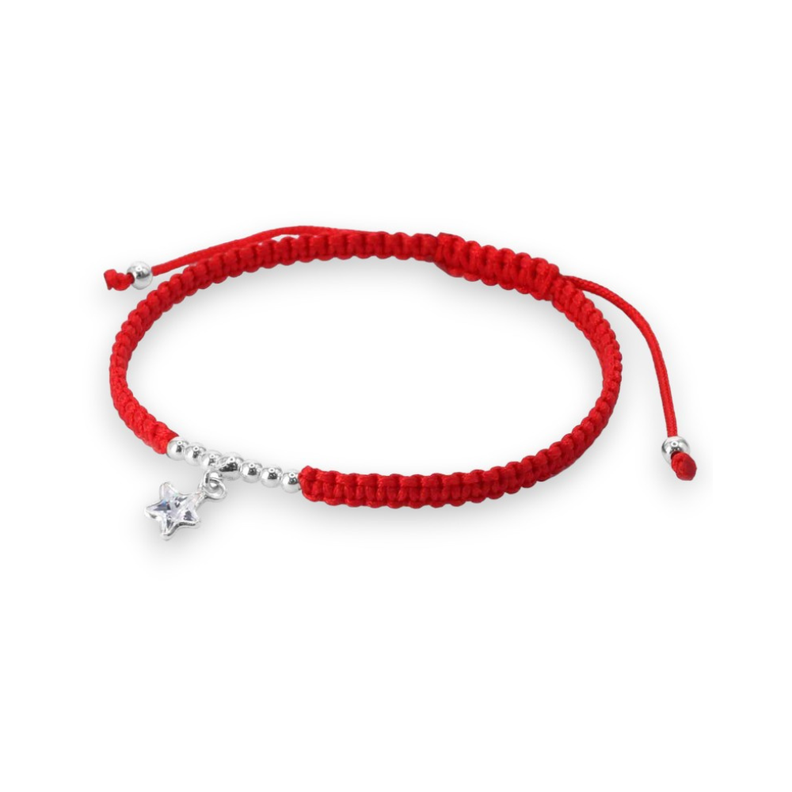 Pulsera de Macramé Roja con Esferas y Estrella de Circón en Plata-2