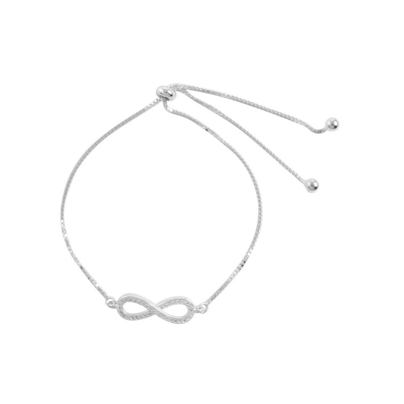 Pulsera De Plata Ajustable Infinito Con Micro Circón-0