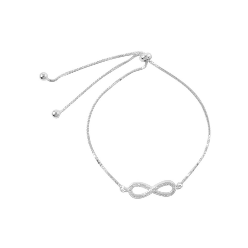 Pulsera De Plata Ajustable Infinito Con Micro Circón-1