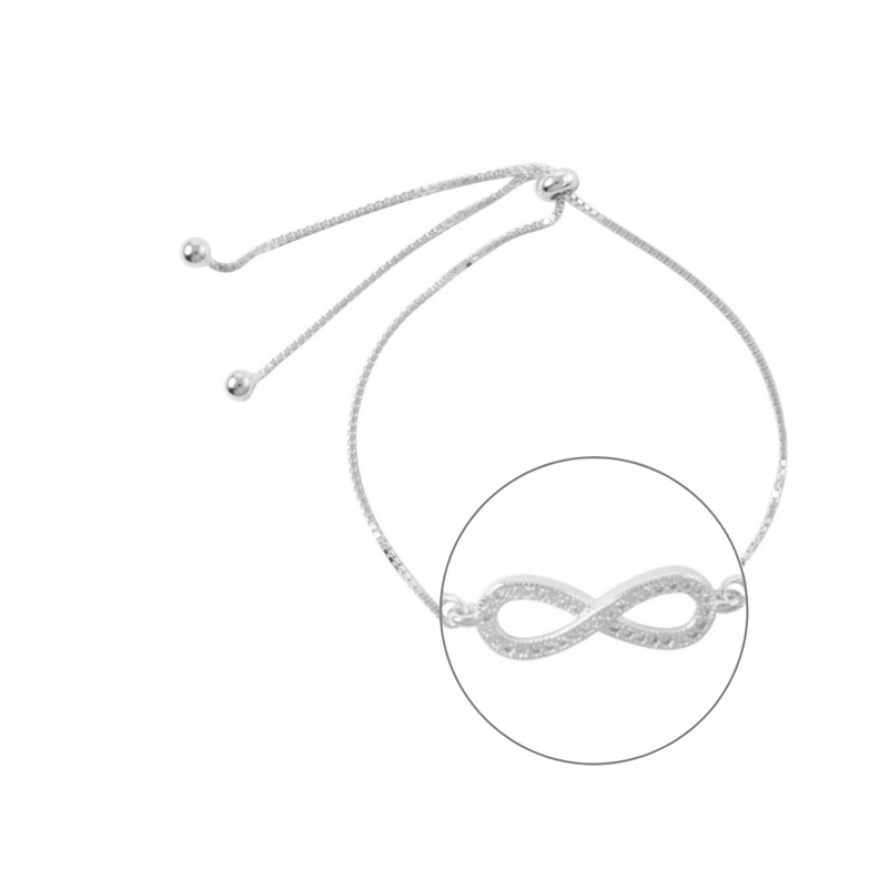 Pulsera De Plata Ajustable Infinito Con Micro Circón-2