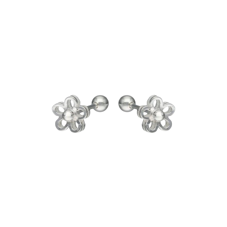 Aros de Plata Flor Con Tope Tuerca-0