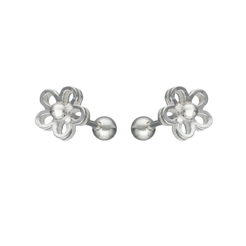 Aros de Plata Flor Con Tope Tuerca-1