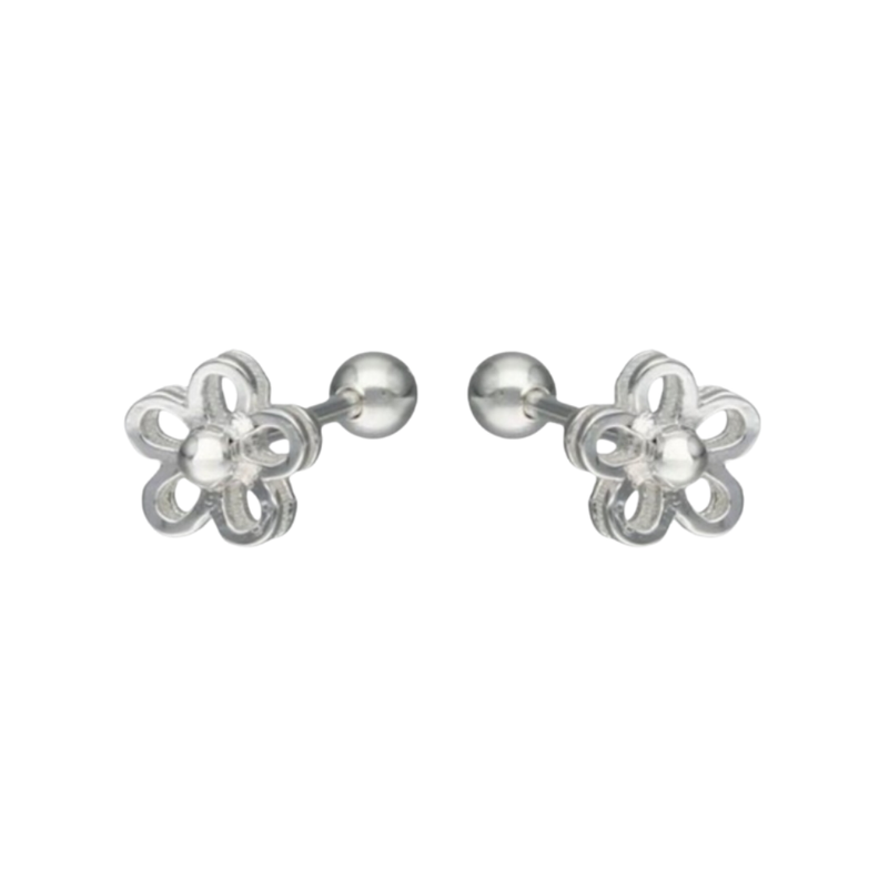 Aros de Plata Flor Con Tope Tuerca-2