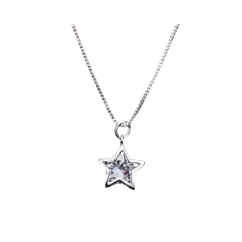 Collar De Plata Con Colgante De Estrella y Cristal-0