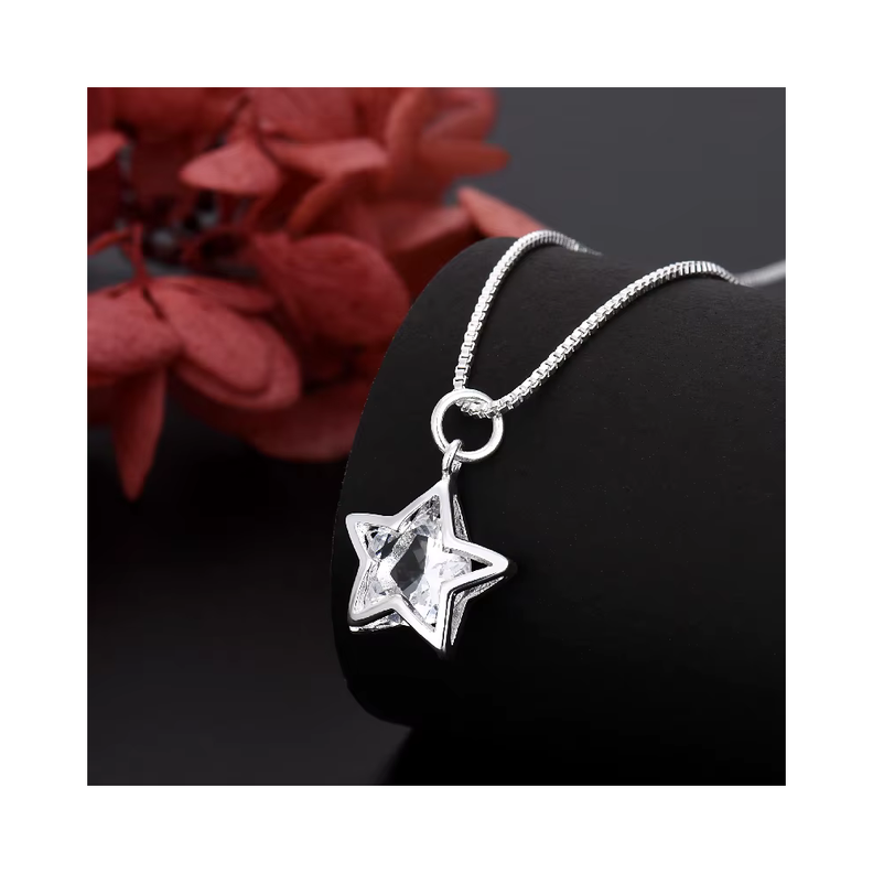 Collar De Plata Con Colgante De Estrella y Cristal-1