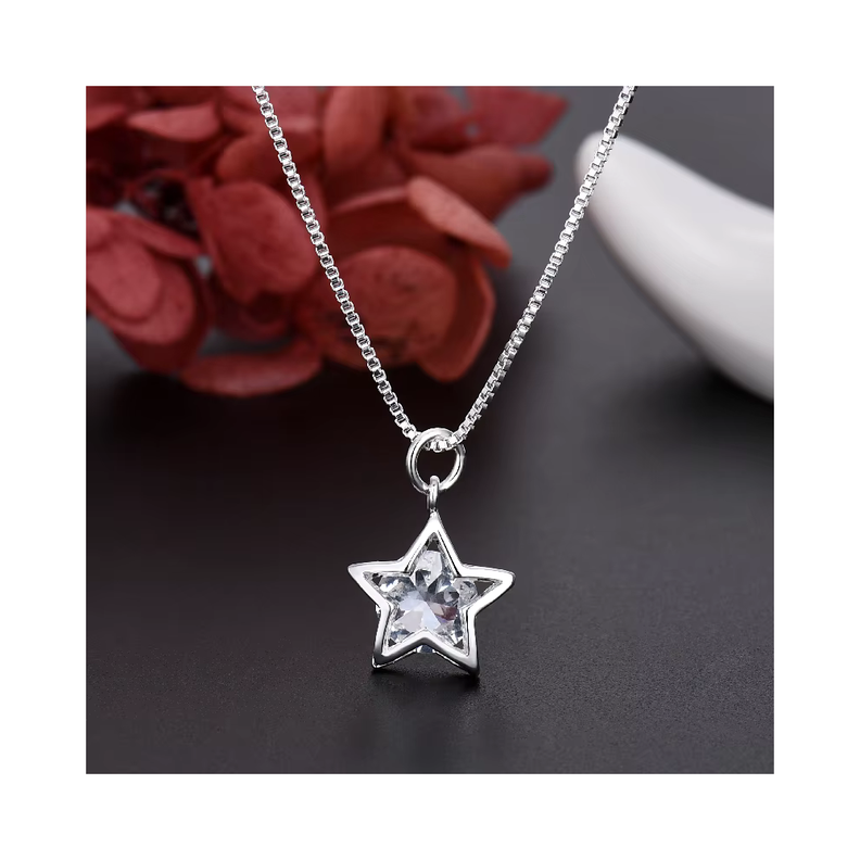 Collar De Plata Con Colgante De Estrella y Cristal-2