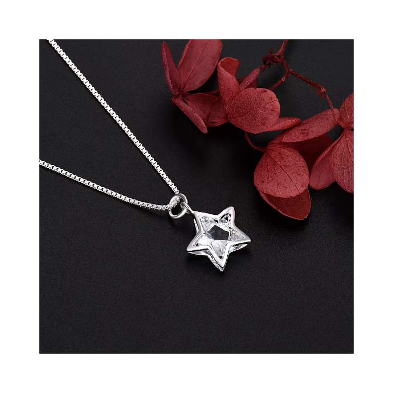Collar De Plata Con Colgante De Estrella y Cristal-3
