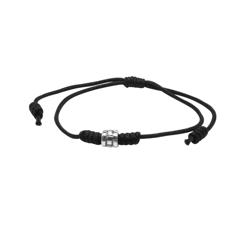 Pulsera Ajustable Negra Con Mostacilla De Plata-0