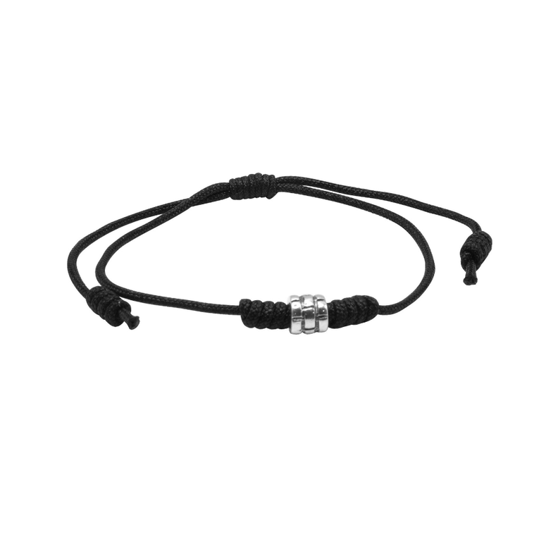 Pulsera Ajustable Negra Con Mostacilla De Plata-1