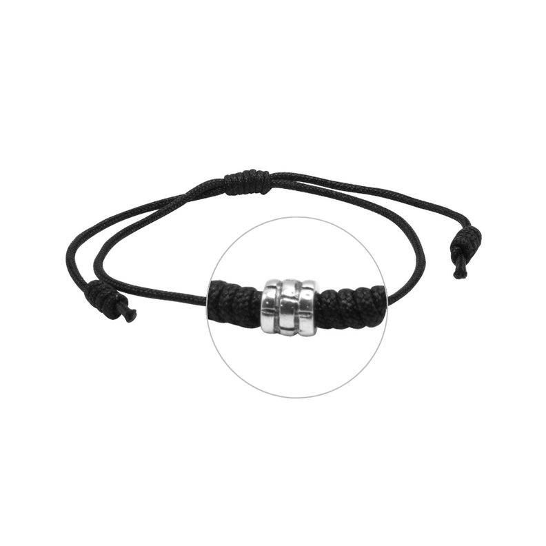 Pulsera Ajustable Negra Con Mostacilla De Plata-2