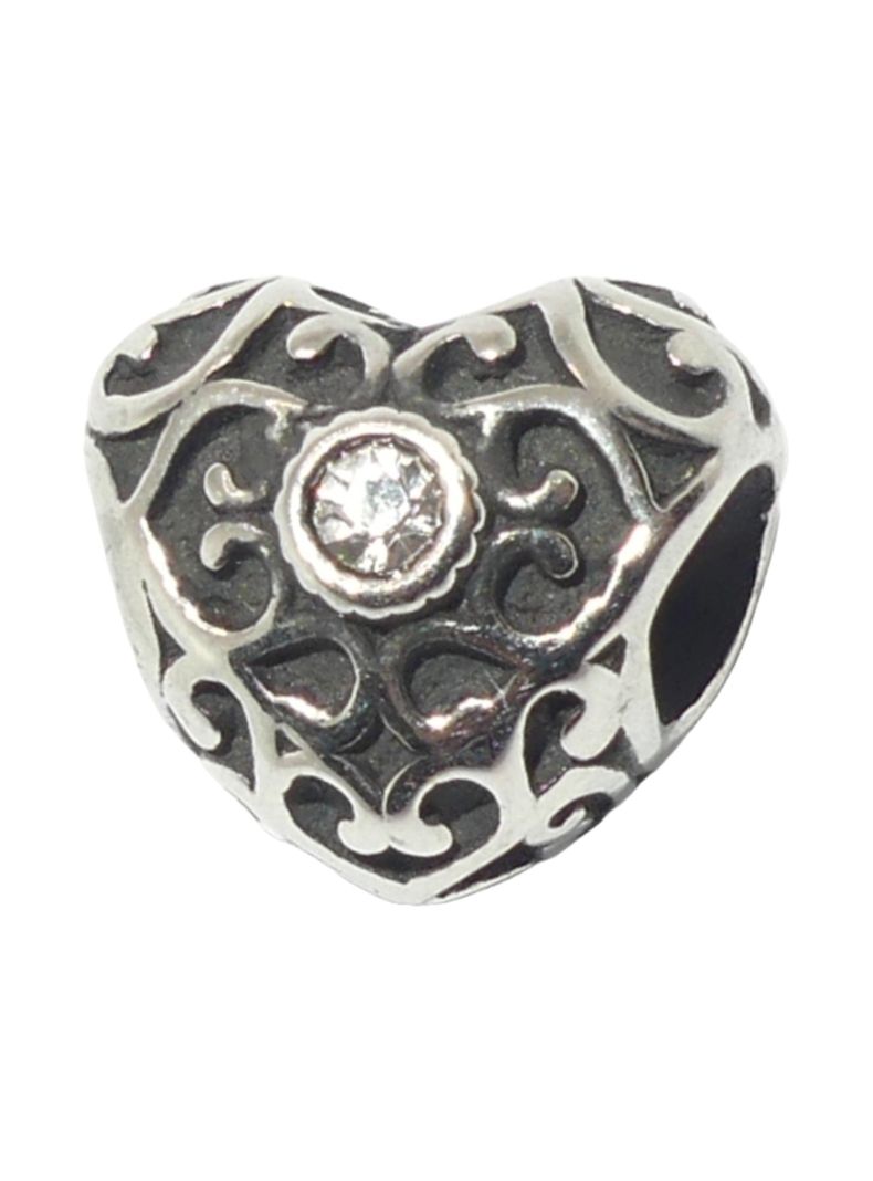 Charm de Acero Inoxidable Envejecido con Corazón y Circon-0