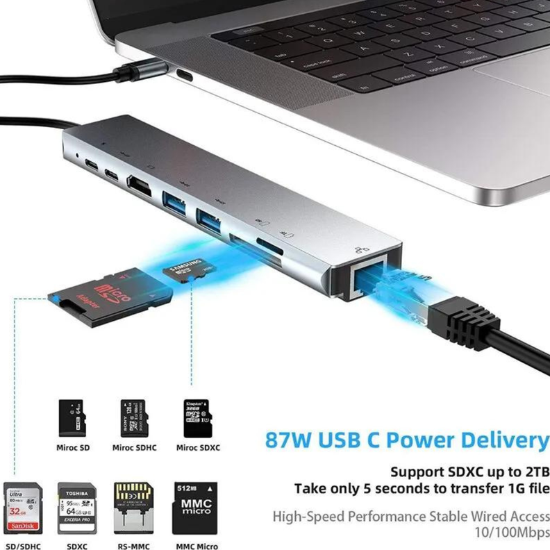 Concentrador USB tipo C 8 en 1 ,adaptador de ordenador-1