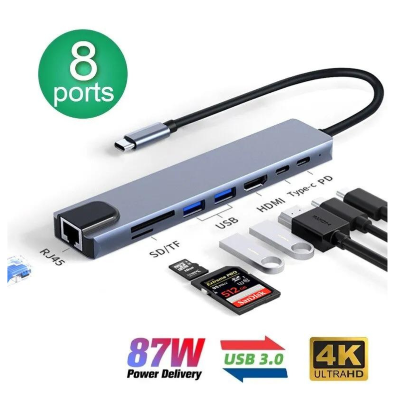 Concentrador USB tipo C 8 en 1 ,adaptador de ordenador-2