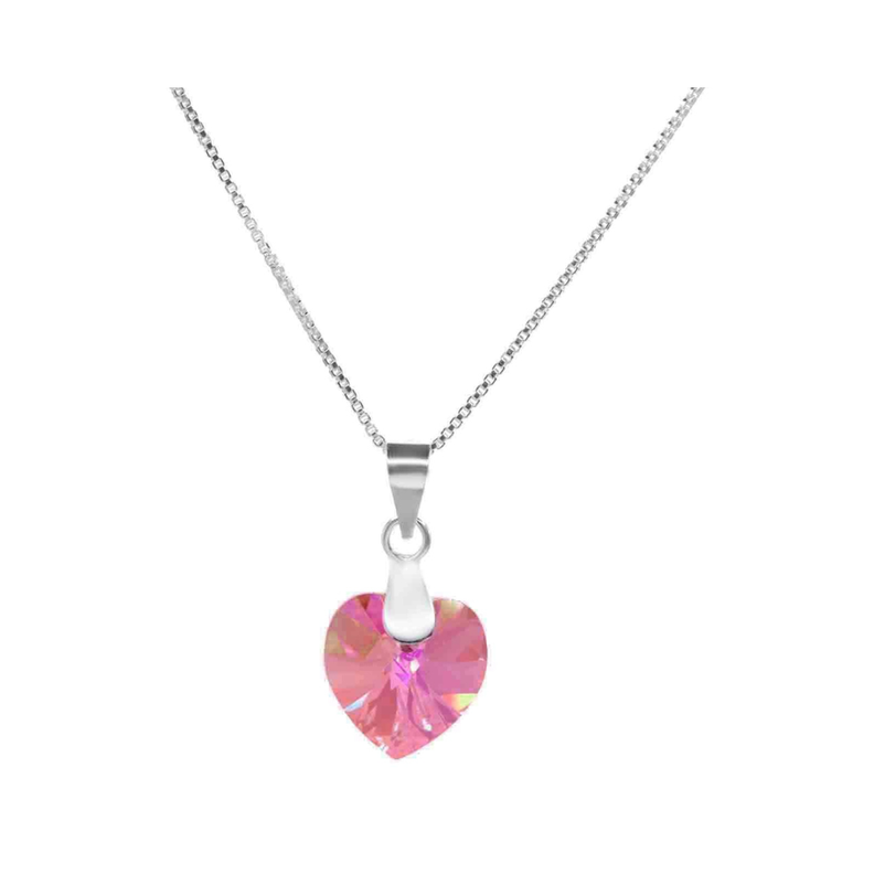 Collar De Plata Corazón Cristal Rosa-1
