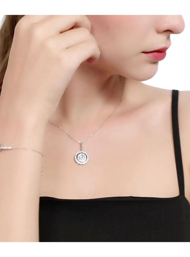 Collar de Acero Con Colgante Deslizante y Circones-3