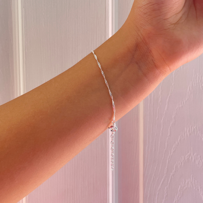 Pulsera De Plata Cadena Singapur-2