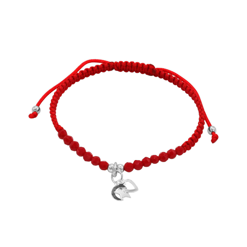 Pulsera De Macrame Ajustable Con Cristales Rojos Triple Efigie De Plata-0