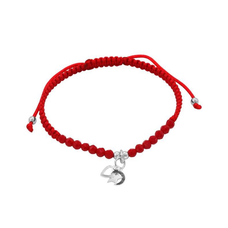 Pulsera De Macrame Ajustable Con Cristales Rojos Triple Efigie De Plata-1