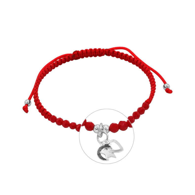 Pulsera De Macrame Ajustable Con Cristales Rojos Triple Efigie De Plata-2