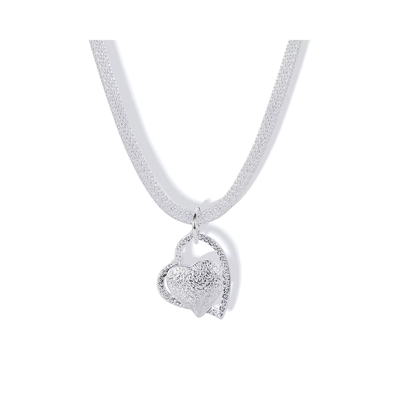 Collar Malla Enchapado Con Colgante Corazon-0
