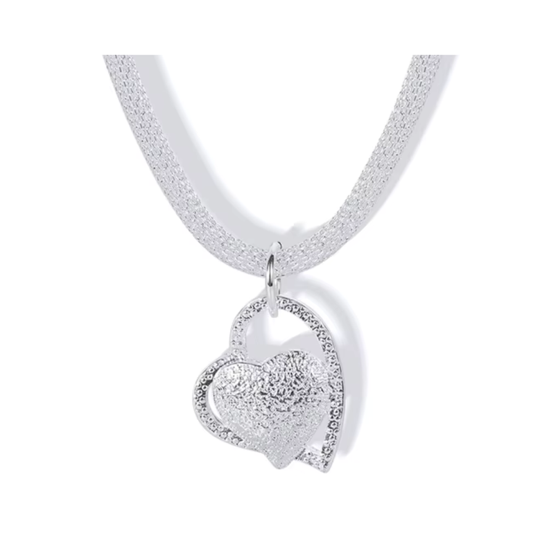 Collar Malla Enchapado Con Colgante Corazon-1