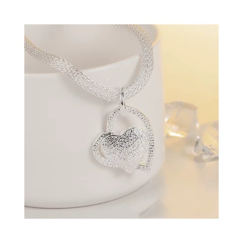 Collar Malla Enchapado Con Colgante Corazon-2