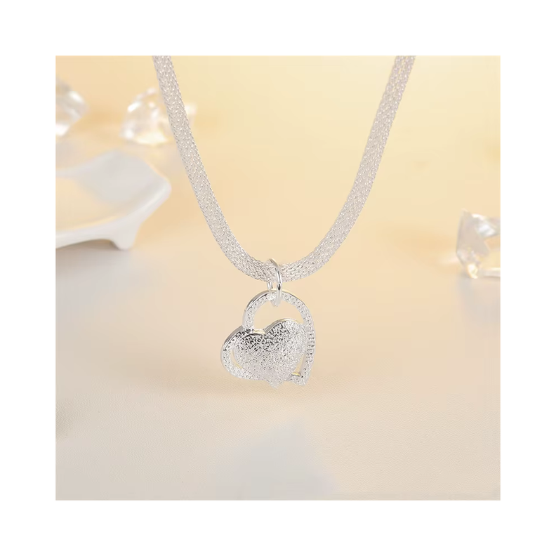 Collar Malla Enchapado Con Colgante Corazon-3