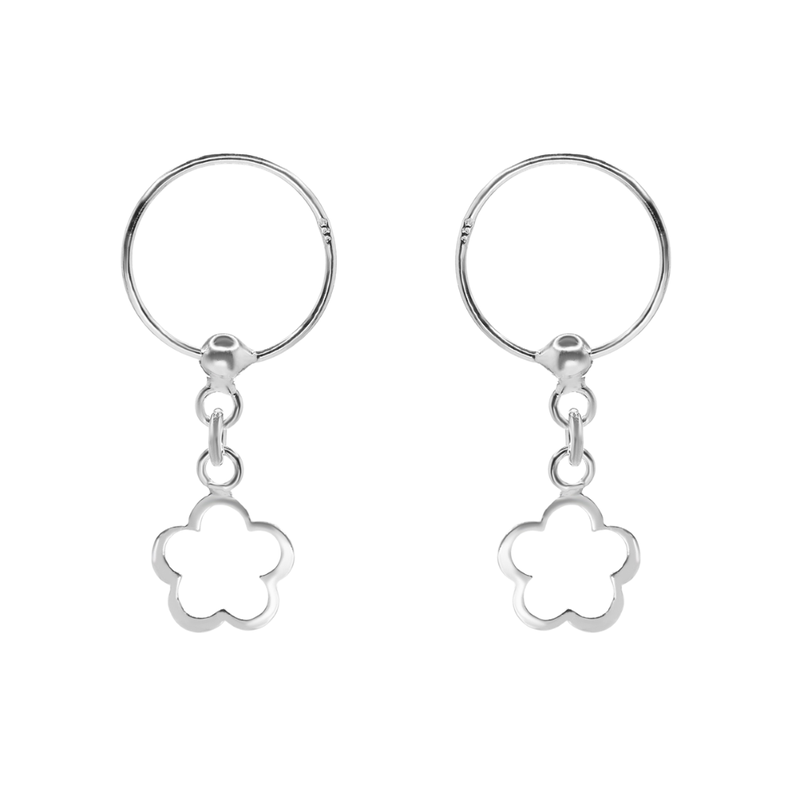 Aros de Plata 925 Argolla con Relieve de Flor