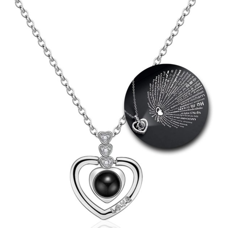 Collar de Acero Coraz n Proyectable Te Amo en 100 Idiomas Plateado