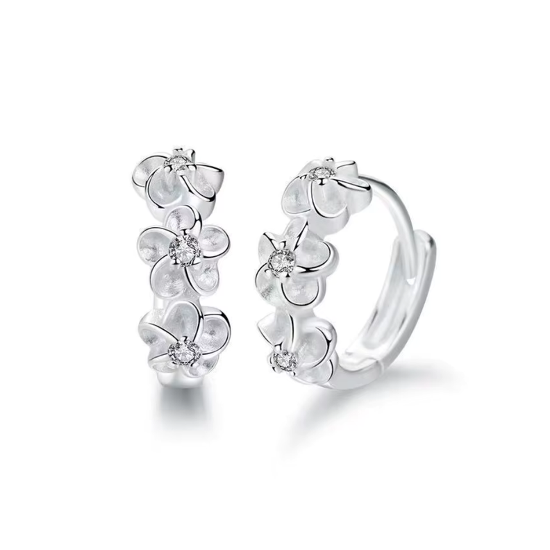 Aros Plata Flor Camelia con Circonita 8 mm