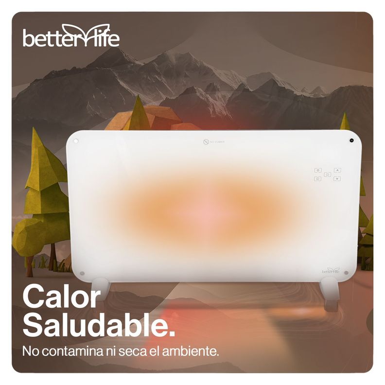 Calefactor Mural De Cristal Wi-Fi 2000W Betterlife BLCV2000W-1