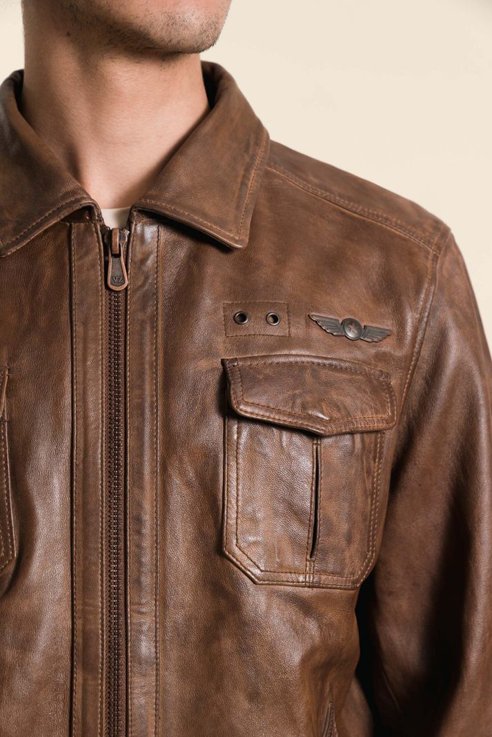 Chaqueta de cuero vintage café VÉLEZ