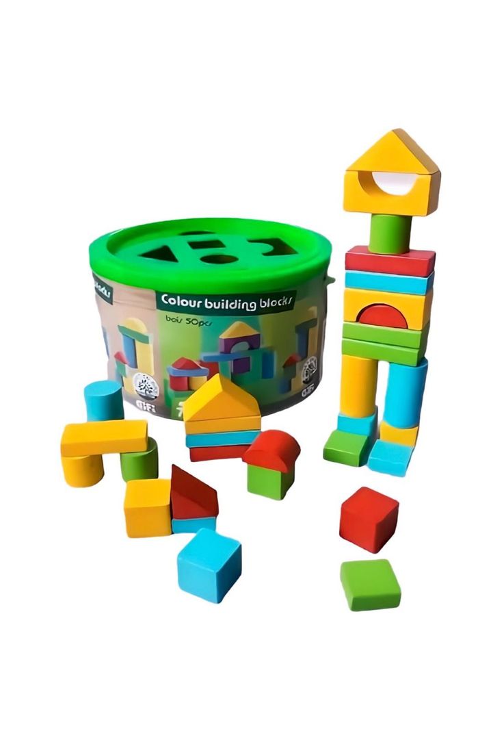 Balde Con Figuras Geométricas De Madera 50 Piezas PB-B2-2