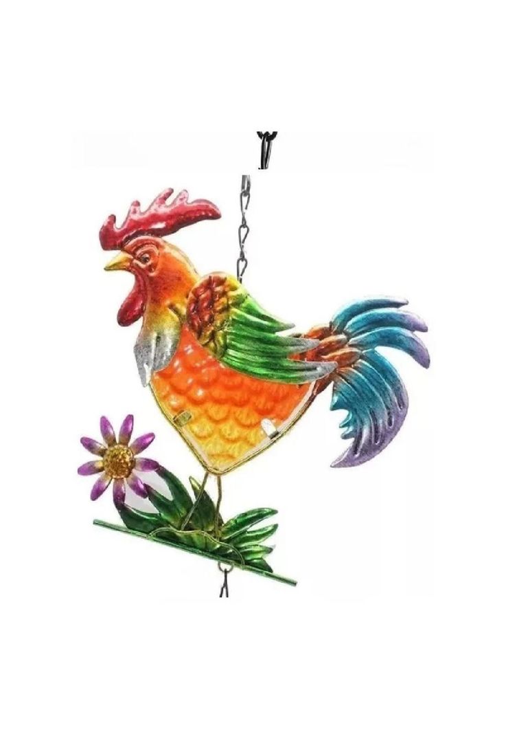 Colgante Decorativo: Gallo De Vidrio-cobre Vitral PB-B3