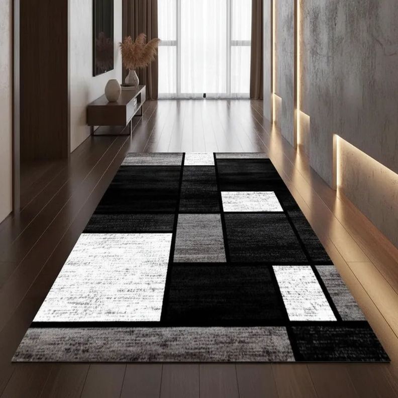 Alfombra Pasillera 3d Decorativa W.m G Moderna 1.8 M 60 Cm Negro Y Blanco