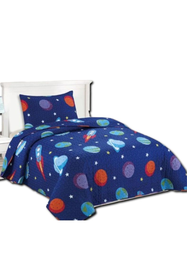 CUBRECAMA DE NIÑO PLAZA Y MEDIA AZUL ESPACE QUILT VERANO ALONSO