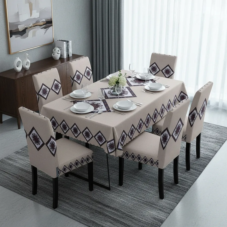 Mantel Rectangular 1.5x2.3 Mas 6 Fundas De Sillas W.m G Z Cafe Claro Diseño