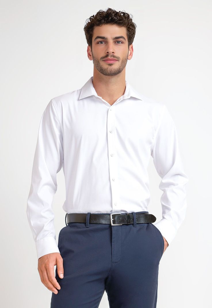 Camisa De Hombre Formal Liso Blanco-0