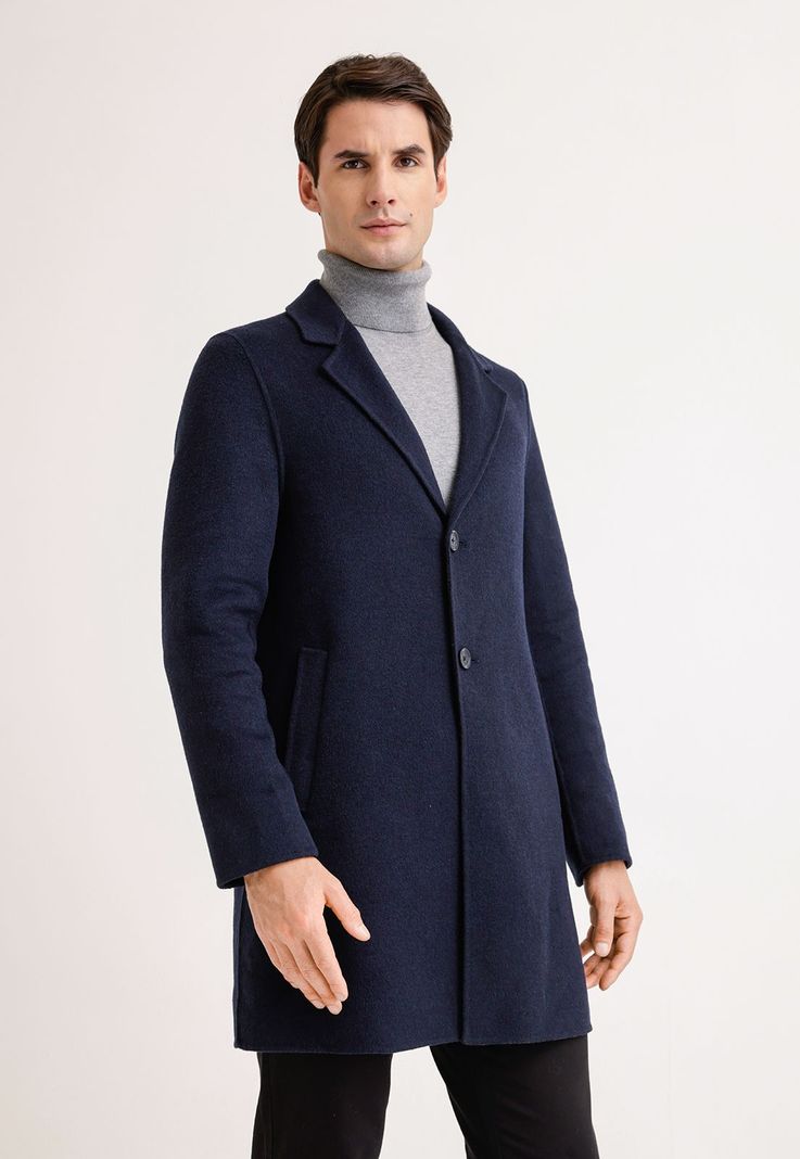 Abrigo Hombre Lana Liso Navy-0