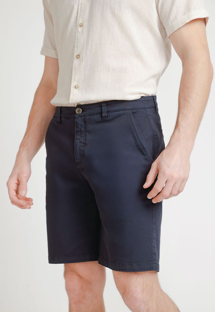 Bermuda Hombre Algodón Liso Slim Valerio Azul Marino-0