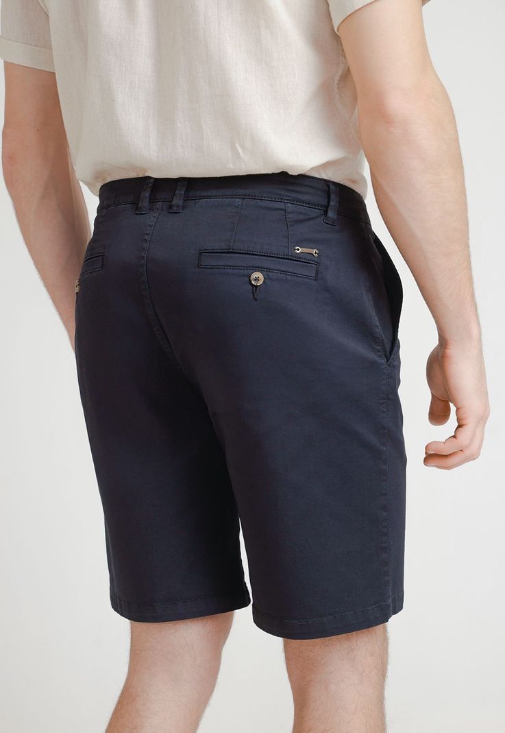 Bermuda Hombre Algodón Liso Slim Valerio Azul Marino-1
