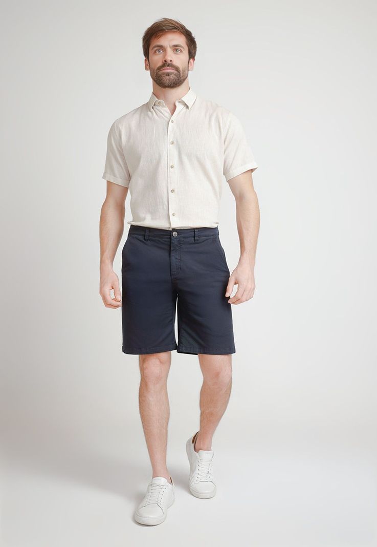 Bermuda Hombre Algodón Liso Slim Valerio Azul Marino-3