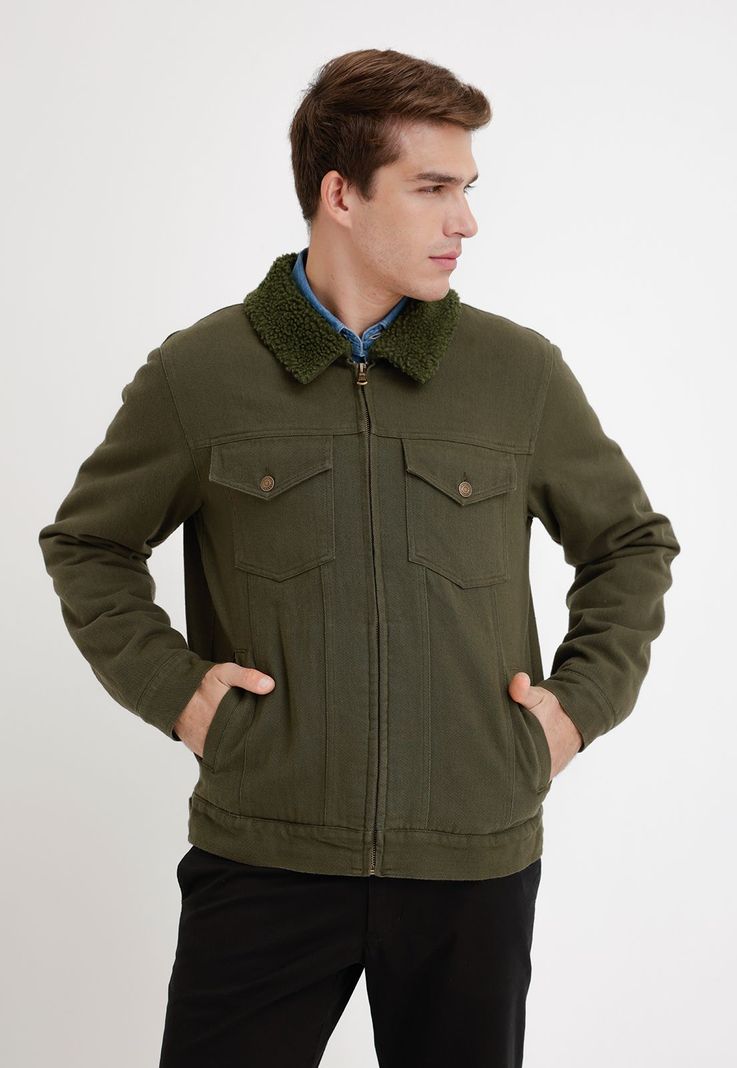 Chaqueta Denim Hombre Algodón Liso Slim Tifón Verde-0