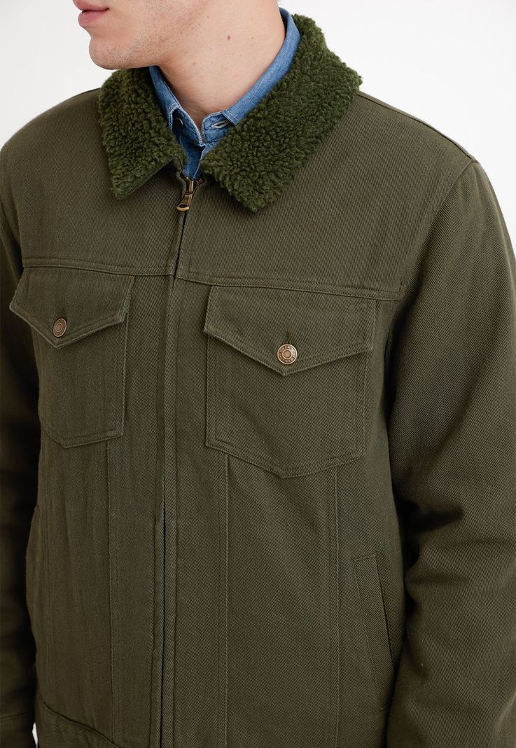 Chaqueta Denim Hombre Algodón Liso Slim Tifón Verde-2