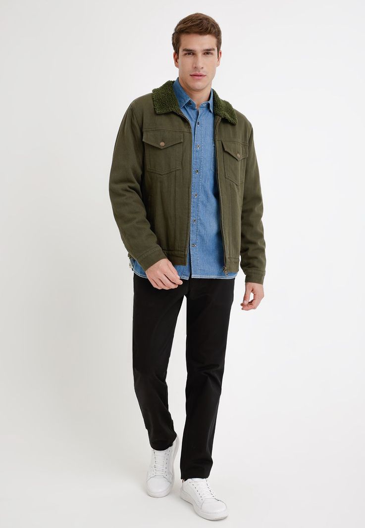 Chaqueta Denim Hombre Algodón Liso Slim Tifón Verde-3